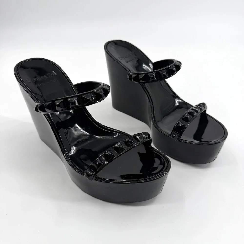 Carmen Sol Tonino Jelly Platform Wedge Sandal in Black Size 8 Vacation Resort - Picture 2 of 12